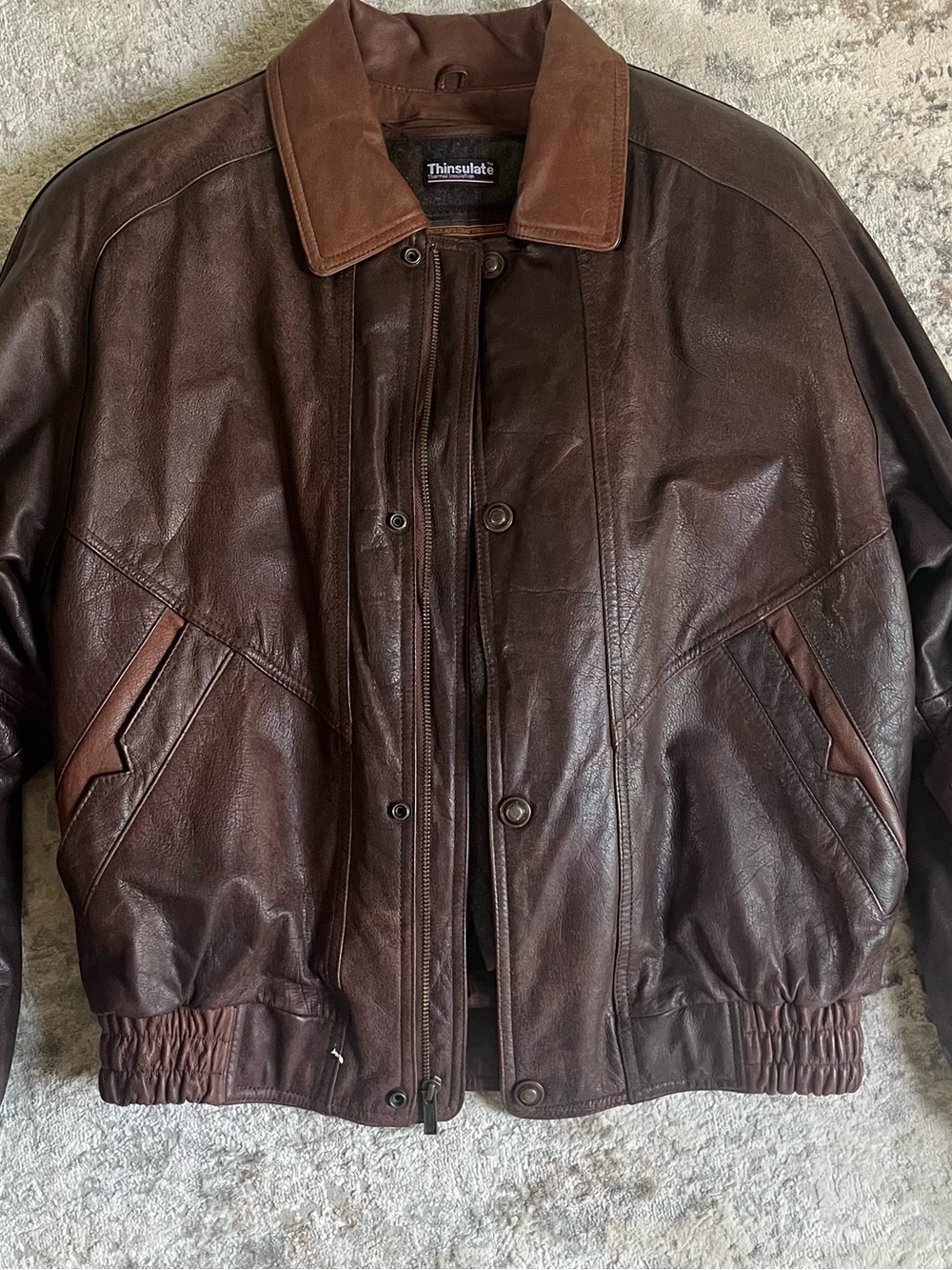Wilsons Leather Brown Two-Tone Men's Bomber Jacket size small